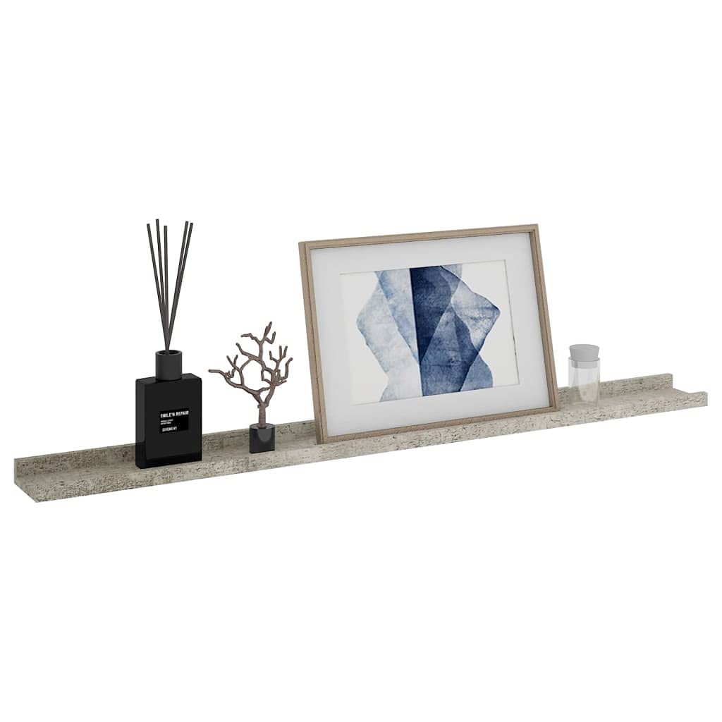 vidaXL Modern Concrete Gray Wall Shelves- Set of 4 MDF Floating Shelves for Display and Storage