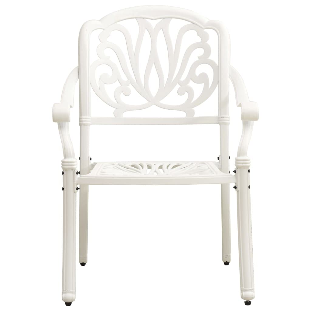 vidaXL Classic White Bistro Set, 5 Piece Outdoor Patio Furniture, Sturdy Cast Aluminum, Weather-Resistant, Umbrella Hole