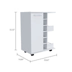 DEPOT E-SHOP Magda Bar Cart, 4 Casters, Single Door Cabinet, 2 External Shelves, White