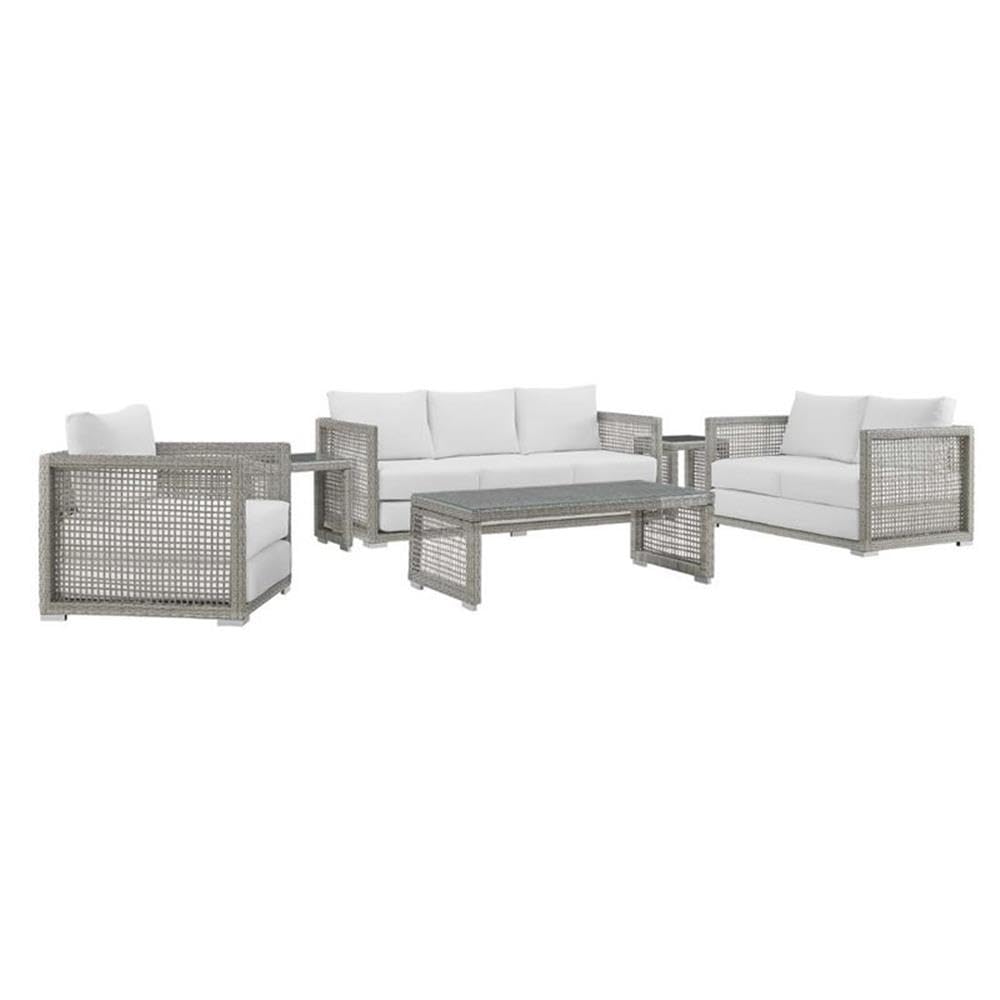Modway Aura Outdoor Patio Wicker Rattan, 6 Piece Set, Gray White