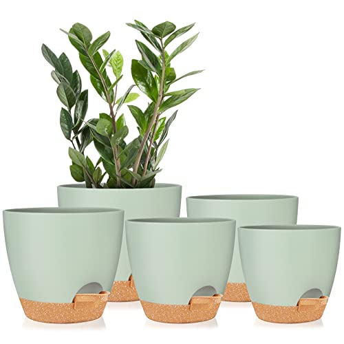 Gardife Plant Pots 7/6.5/6/5.5/5 Inch Self Watering Planters With Drainage Hole, Plastic Flower Pots, Planters For Indoor Plants