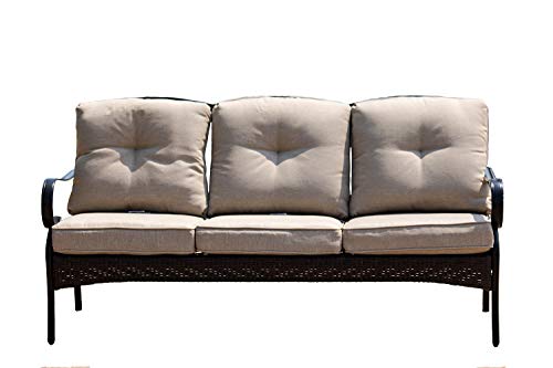 HomeRoots Outdoors 69' X 29' X 35' Black Steel Sofa with Beige Cushions