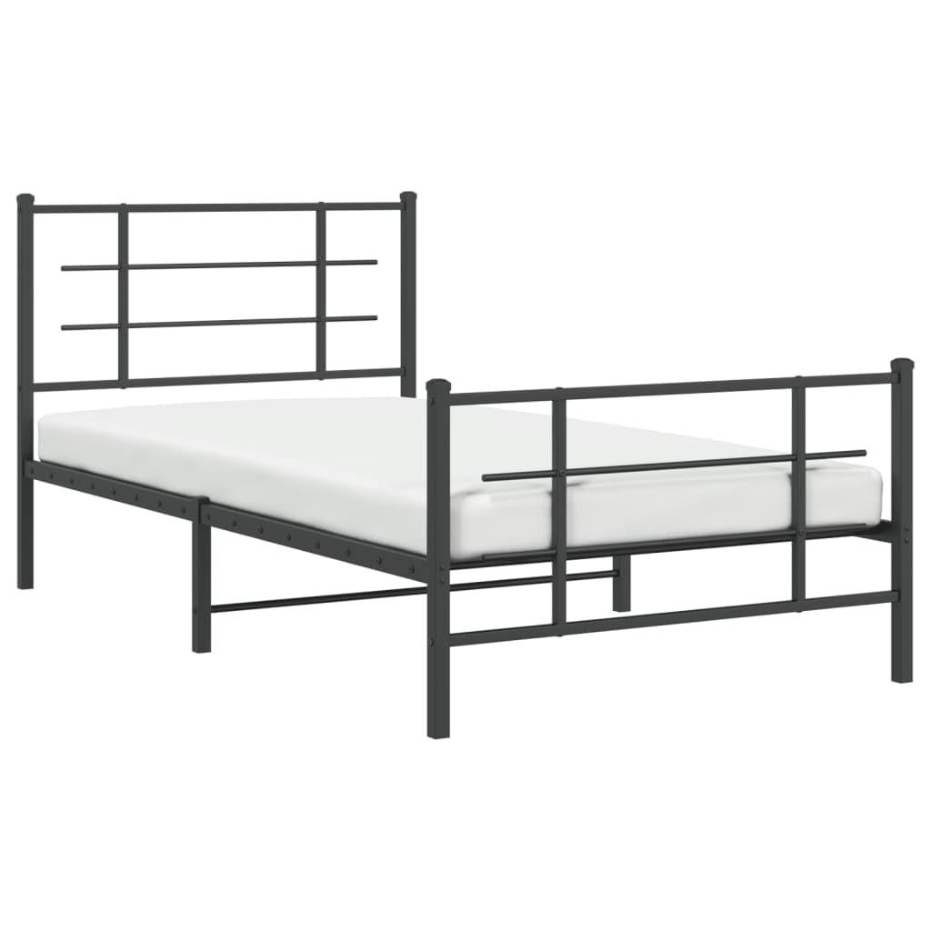 vidaXL Metal Single Bed Frame - Black Steel with Headboard/Footboard, Breathable Support Slats, Under-Bed Storage | 39.4"x78.7" Dimensions