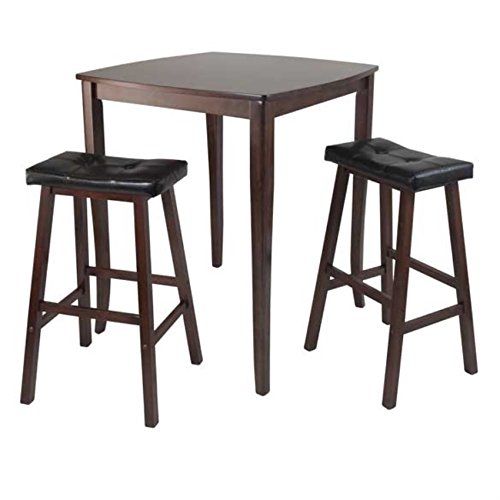 Ergode Harrington Drop Leaf High Table Set | Solid Wood | Walnut Finish | 39.37" W x 31.5" D x 36.22" H | Includes 2 Stools | Fully Assembled (94360-VV)