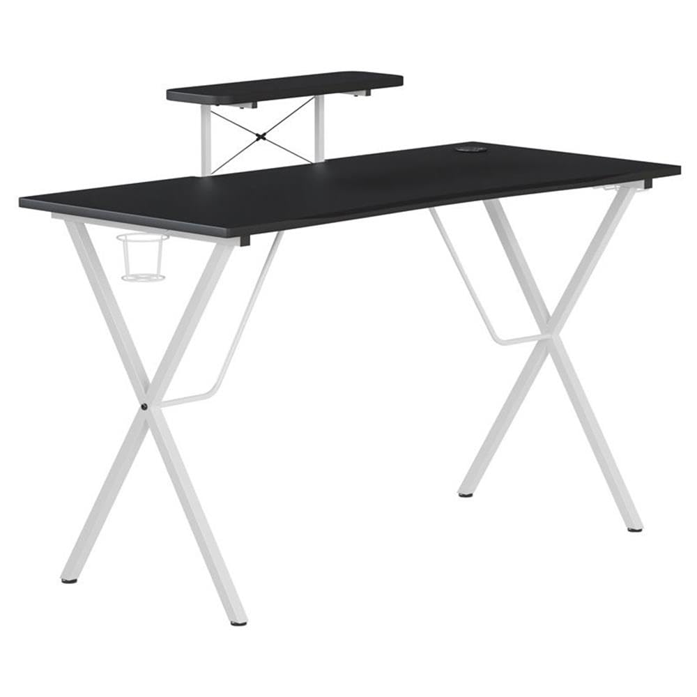Flash Furniture Mallot Gaming Desk - Black/White Computer Desk - 51.5" Gamers Table with Cup Holder, Headphone Hook, and Monitor/Smartphone Stand