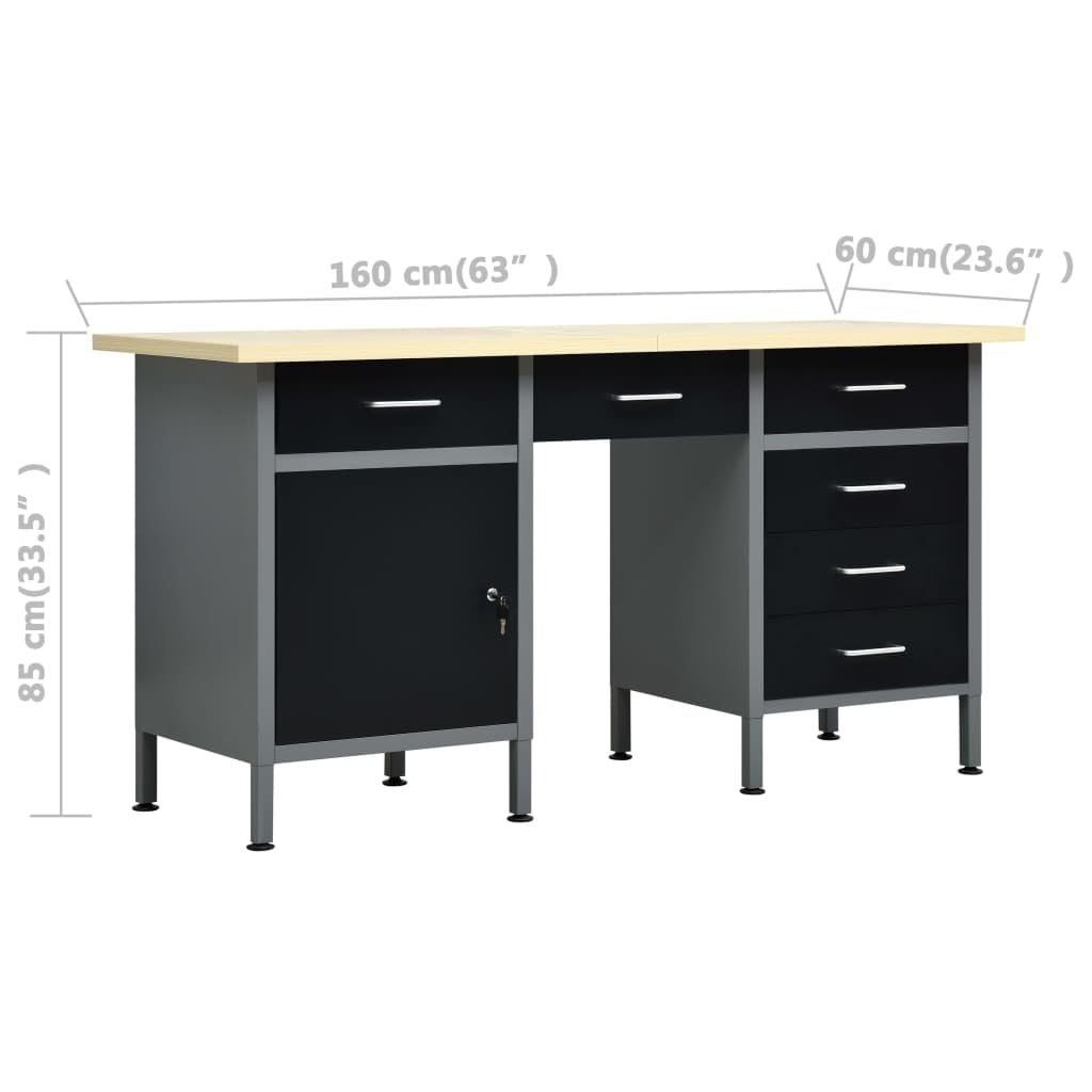 Vidaxl Workbench, Work Station With Drawers And Door, Work Table, Tool Bench For Garage Utility Room Stockroom Diy Workshop, Heavy Duty Steel