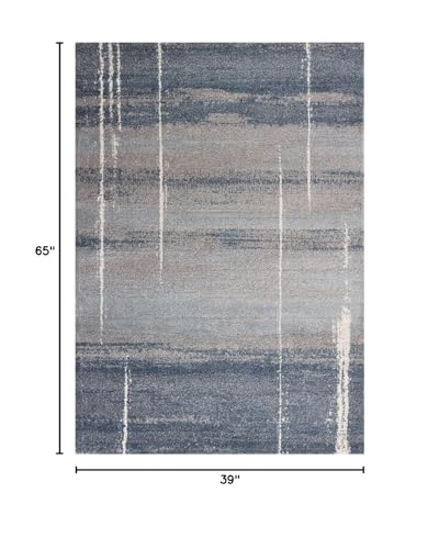 HomeRoots Polypropylene 3'x5' Blue Machine Woven Ombre Indoor Area Rug