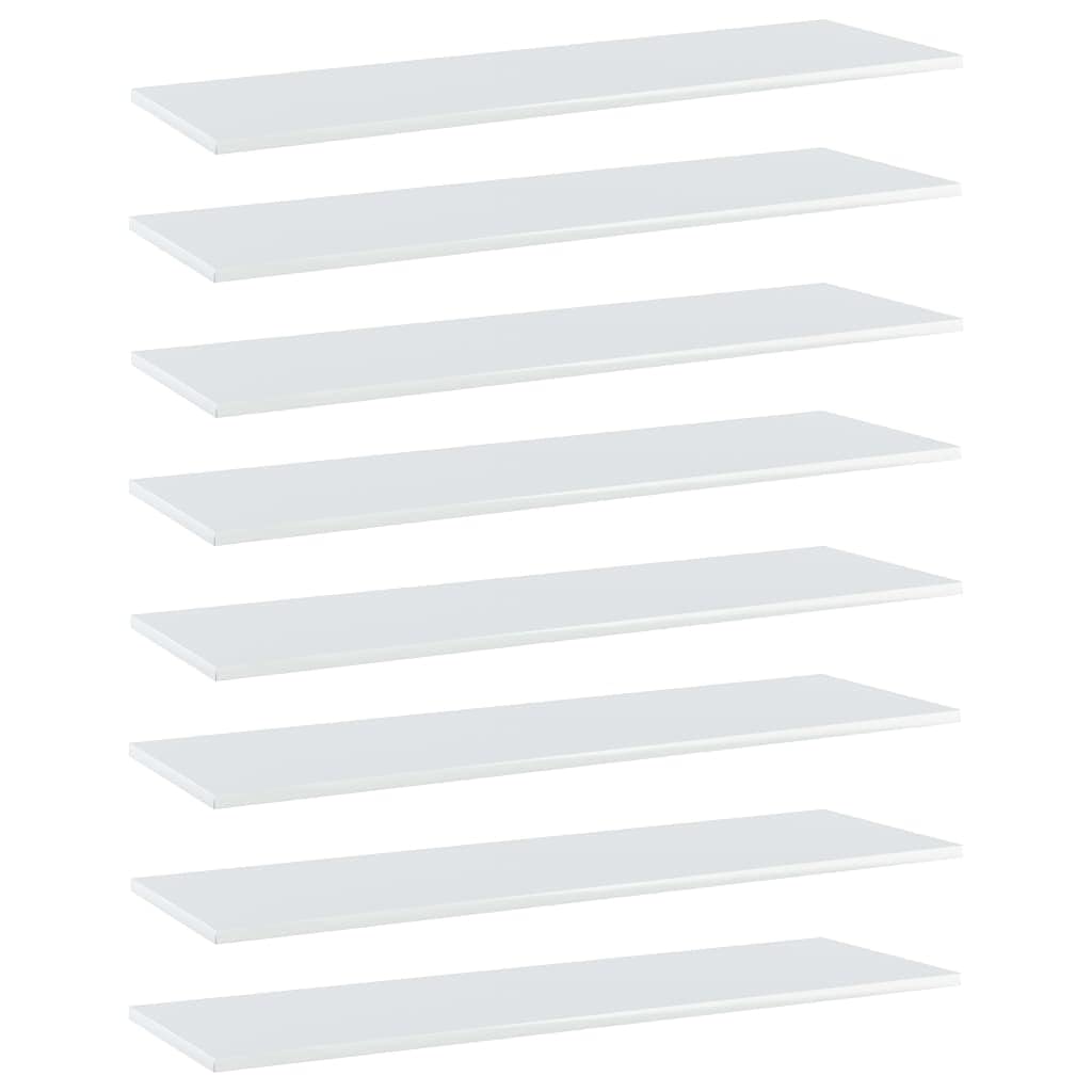 vidaXL Bookshelf Boards in High Gloss White, Engineered Wood, 8 pcs Set, Size 39.4&quot;x11.8&quot;x0.6&quot; - Add/Replace Shelves