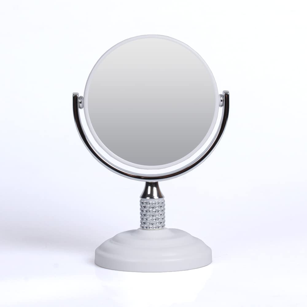Zahari Home Galvin Double Sided Makeup Mirror with Stand, Desk Mirror 1X/3X Magnification, 360 Degree Swirl, 5.60 inch, White