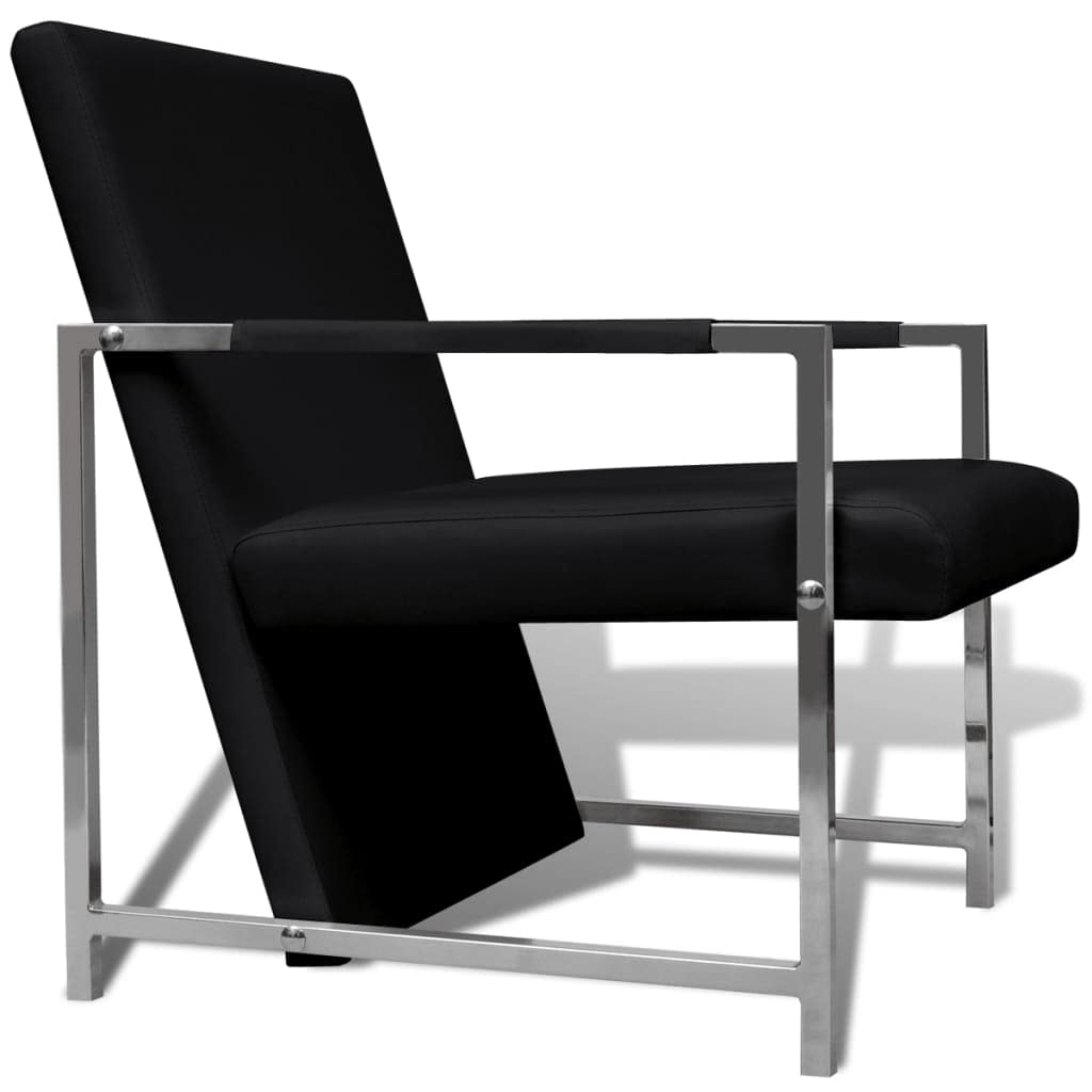 vidaXL Cube Armchair - Modern Designed Baxton Studio Black Faux Leather with Chrome Stable Feet, Perfect for Home or Office Use