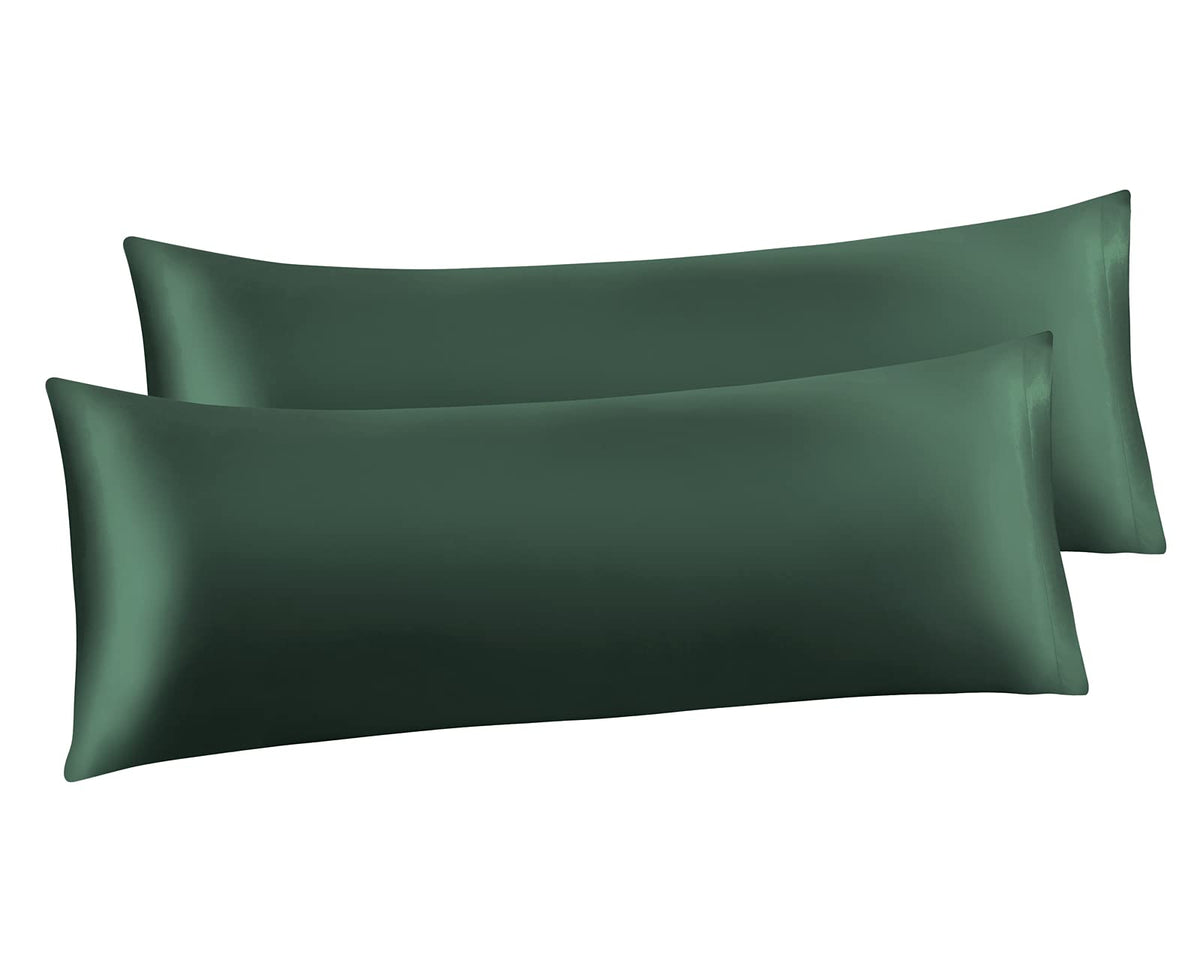 Ersmak Satin Body Pillow Set of 2, 20x54 Inches, Dark Green, Ultra Soft, Stain Resistant, Polyester Satin Fabric, 2 Pack