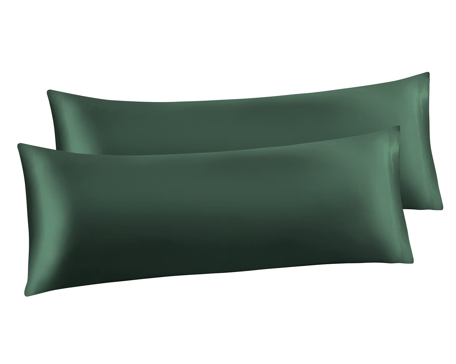 Ersmak Satin Body Pillow Set of 2, 20x54 Inches, Dark Green, Ultra Soft, Stain Resistant, Polyester Satin Fabric, 2 Pack