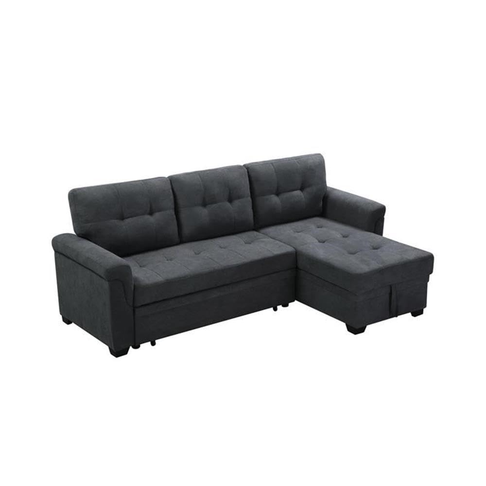 Lilola Home Connor Dark Gray Fabric Reversible Sectional Sleeper Sofa Chaise with Storage