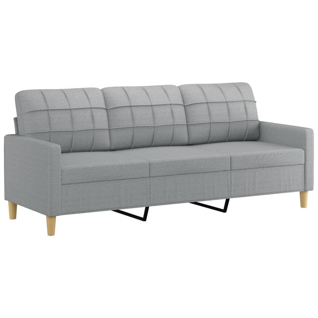 vidaXL Fabric 3-Seater Sofa in Light Gray - Comfortable and Stylish with Sturdy Metal Frame for Living Room, Lounge, Office Seating
