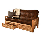 Kodiak Furniture Natural Lodge Storage Futon with Brown Faux Leather Mattress