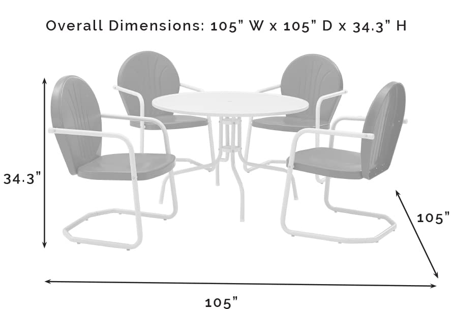 Crosley Furniture Griffith 5-Piece Outdoor Dining Set for 4, Retro Metal Round Patio Table and Chairs, Sky Blue