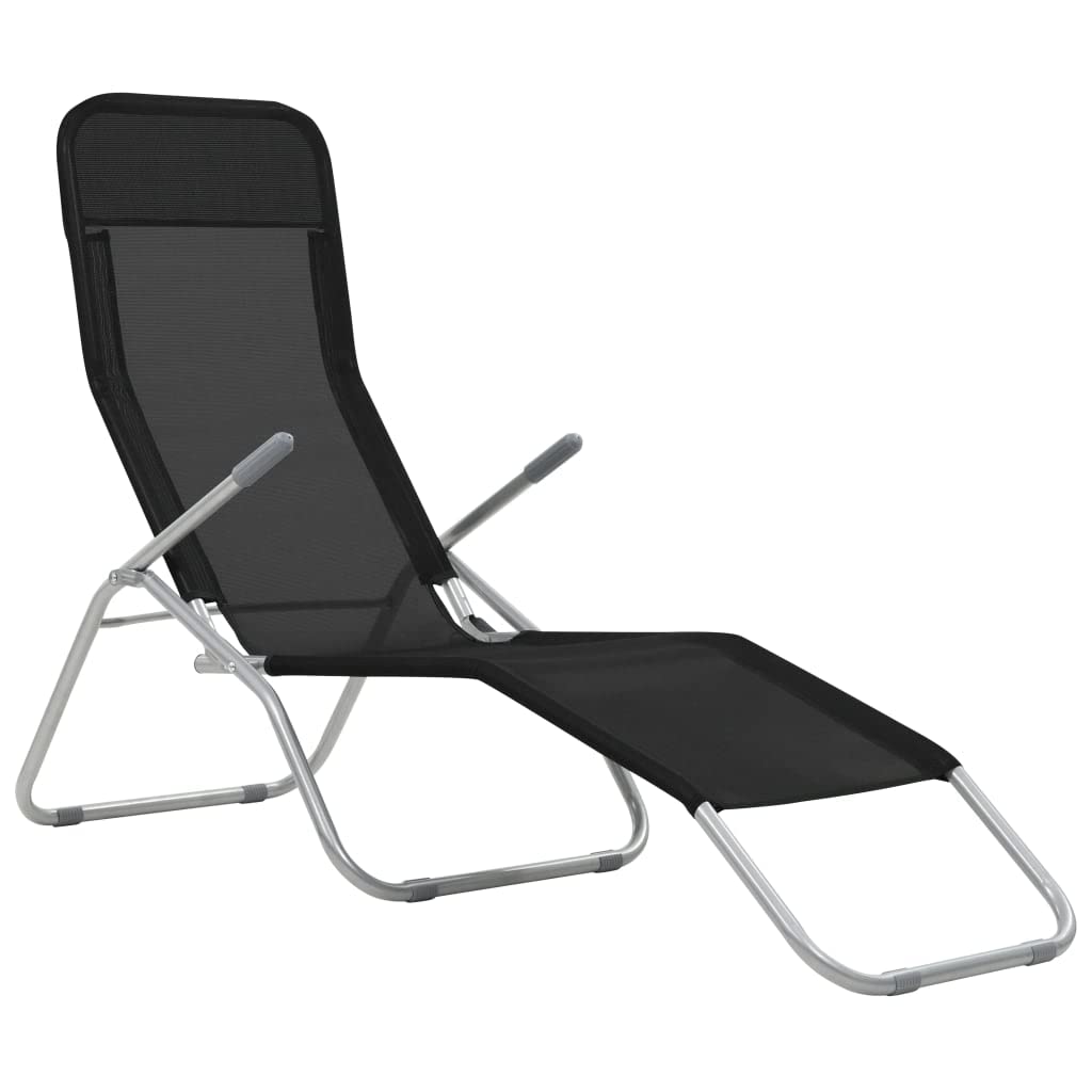 vidaXL Folding Sun Loungers 2 pcs - Textilene Black - Weather Resistant - Outdoor Beach Chairs with Adjustable Backrest and High Load Capacity