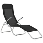 vidaXL Folding Sun Loungers 2 pcs - Textilene Black - Weather Resistant - Outdoor Beach Chairs with Adjustable Backrest and High Load Capacity
