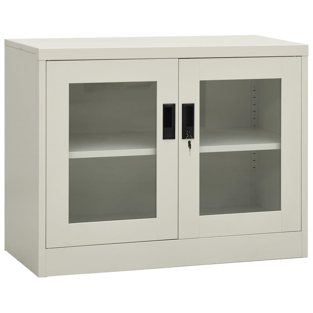 vidaXL Steel Office Cabinet with Tempered Glass Doors and Lock - an Efficient and Elegant Storage Solution for Office Files.