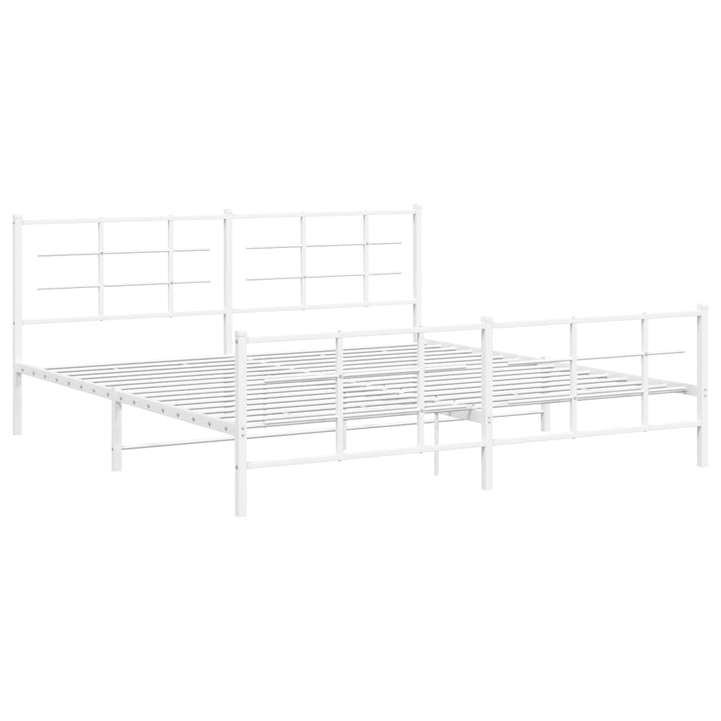 vidaXL King Bed Frame with Headboard/Footboard - White Steel, 81.5&quot;x78&quot;x35.4&quot; - Versatile Modern Bedroom Furniture