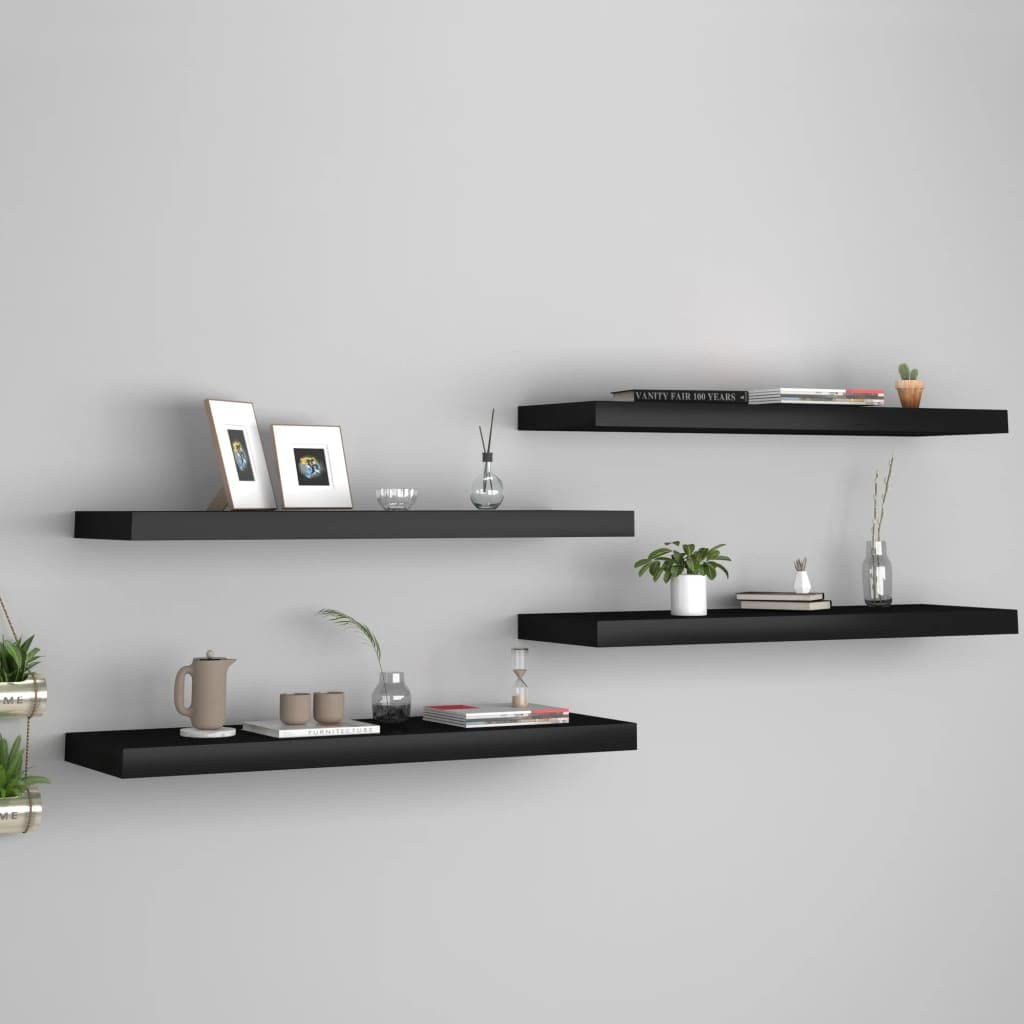 Vidaxl Floating Wall Shelves 4 Pcs Black 31.5''X9.3''X1.5'' Mdf