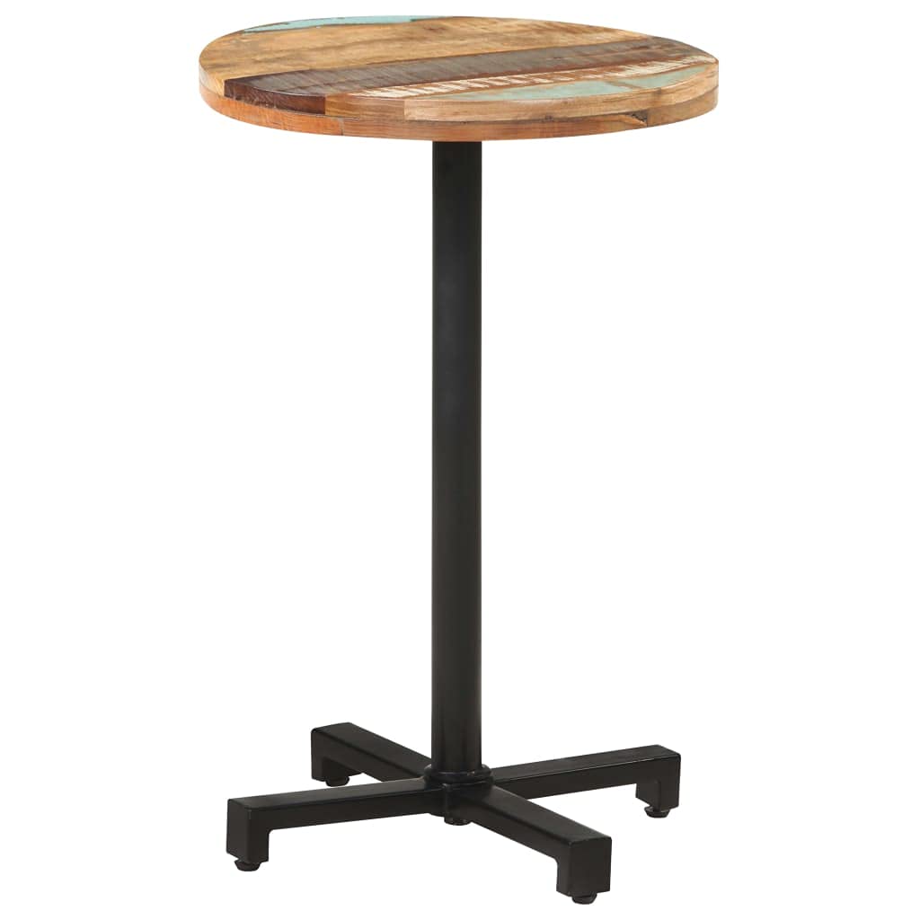 vidaXL Round Bistro Table - Solid Reclaimed Wood with Mixed Color Finish, Ø19.7"x29.5" with Black Powder-Coated Iron Base, for Interior or Garden Use