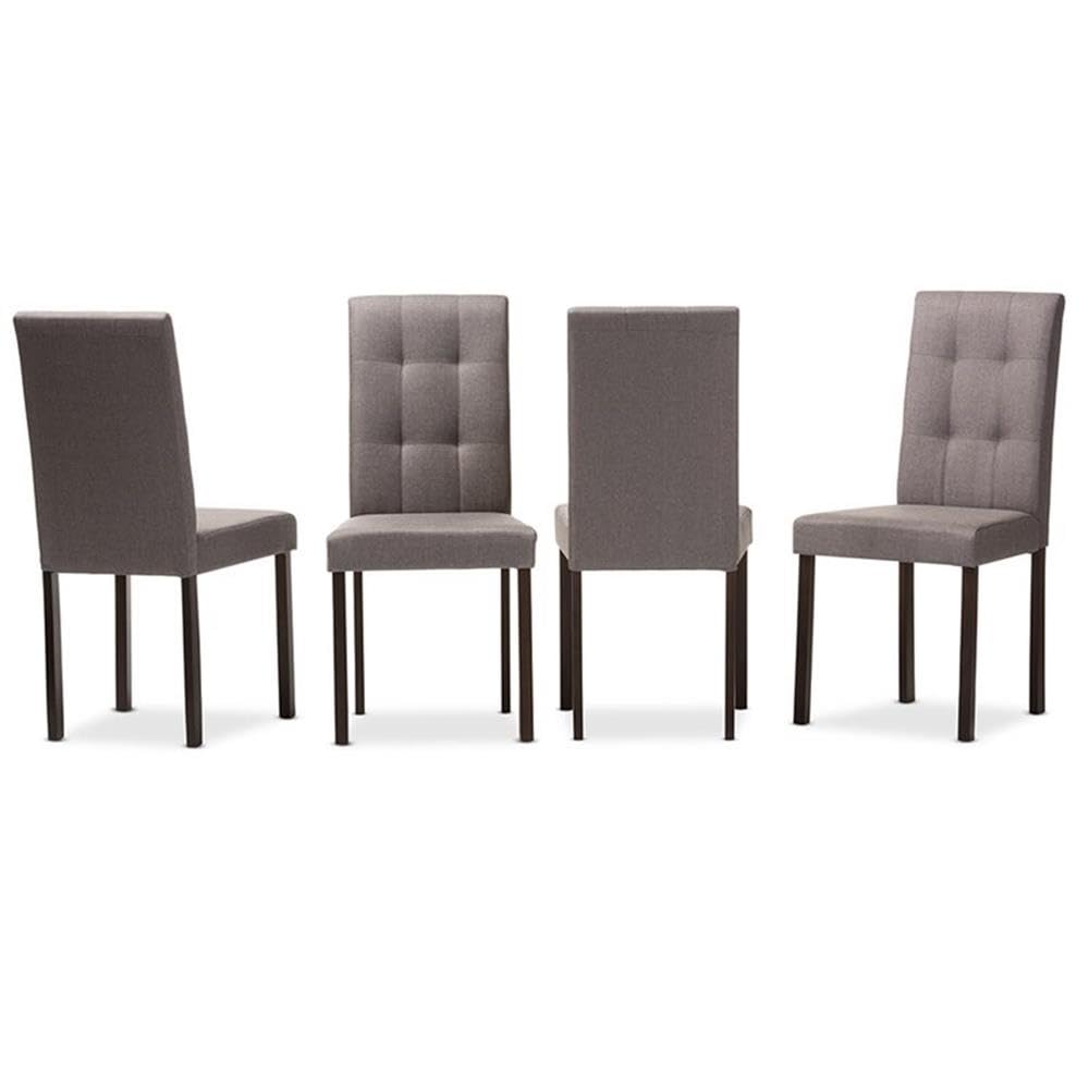 Baxton Studio 4 Piece Andrew Modern and Contemporary Fabric Upholstered Grid-Tufting Dining Chair Set, Gray
