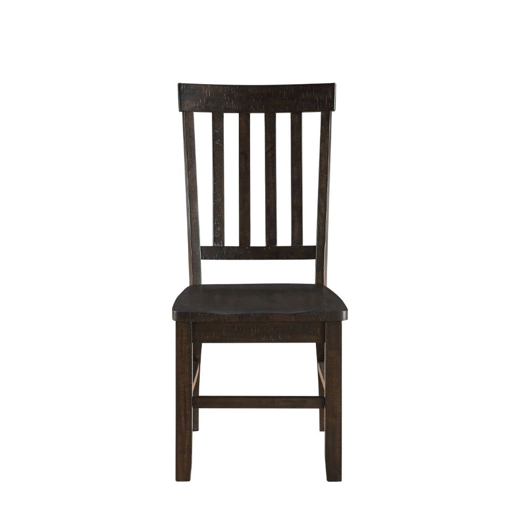 Acme Maisha Wooden Side Chair with Slatted Back in Rustic Walnut Set of 2