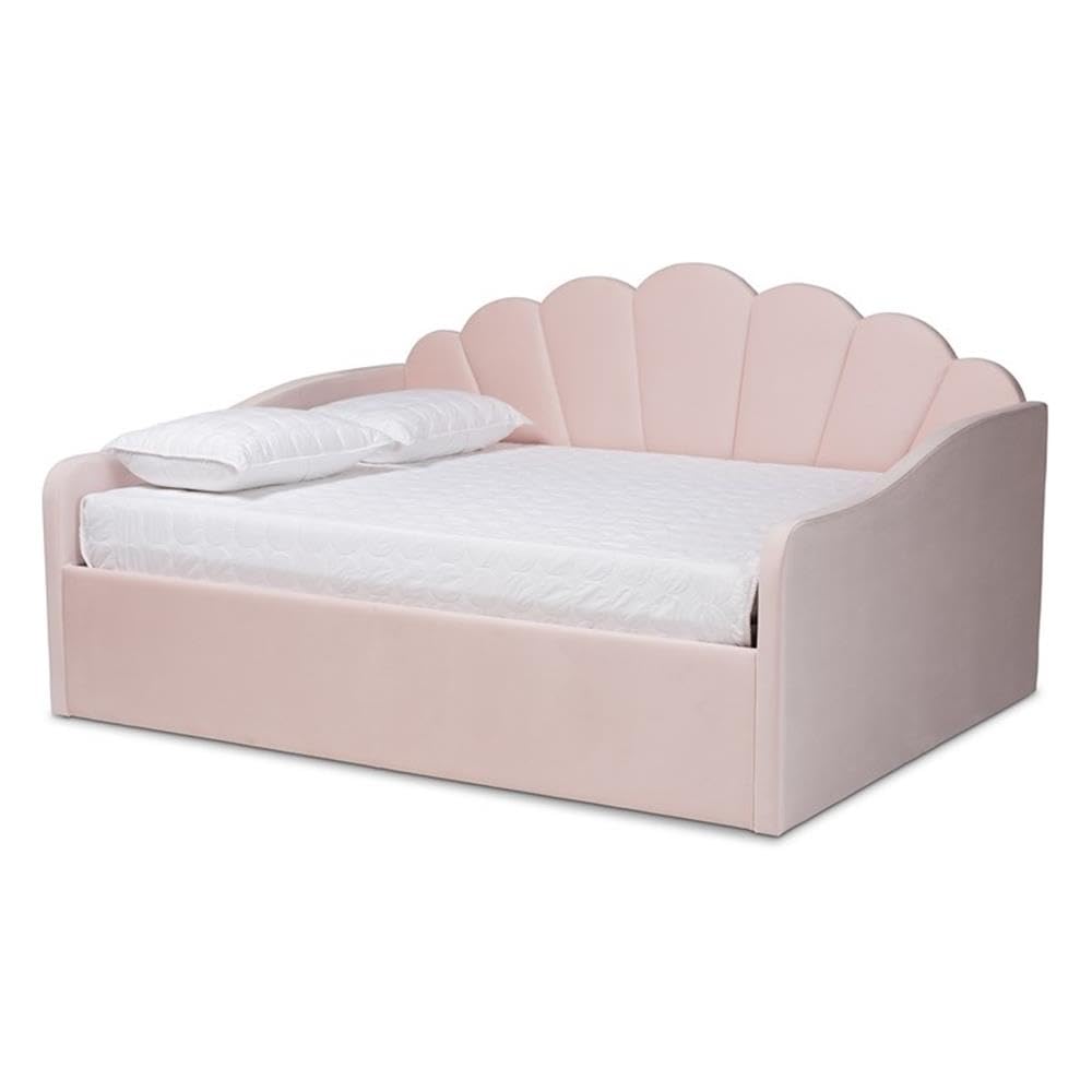 Baxton Studio Timila Light Pink Velvet Fabric Upholstered Full Size Daybed