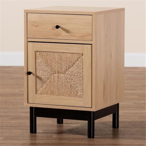 Baxton Studio Cherelle Mid-Century Modern Light Brown and Black 1-Drawer End Table