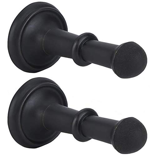 Set Of 2 Cast Iron Door Stops - 3' Heavy Duty Door Stop - Rigid Door Stopper With Low Mounted Black Rubber Bumper Tips, Protect