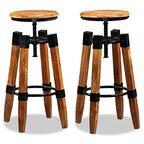 vidaXL 2 pcs Solid Mango Wood Bar Stools - Industrial-Style with Height-Adjustable Feature, Sturdy Steel Fittings, No Assembly Required, Brown and Black