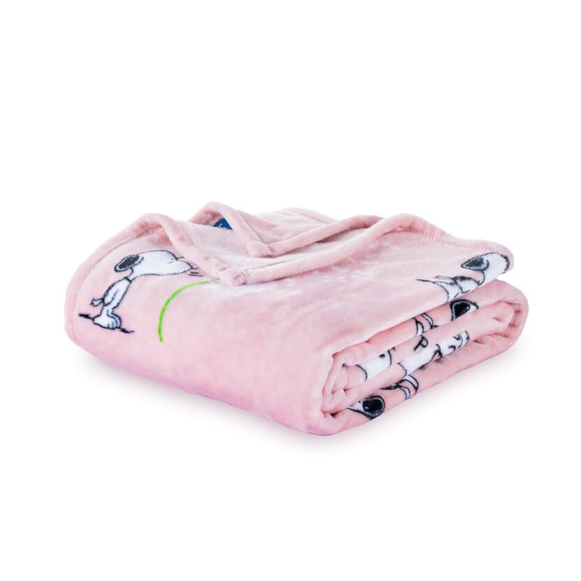 Berkshire Blanket Peanuts Velvetloft Cute Character Snoopy Plush Blanket,Make A Wish Spring Pink,King 90 In X 108 In (Official P