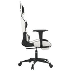 vidaXL Adjustable Gaming Chair with Footrest, Faux Leather, White and Black, Rolling Castors, 360 Degree Swivel, Sturdy Metal and Plywood Frame