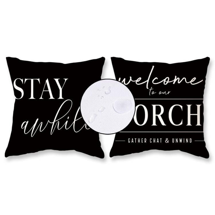 Tajwe Outdoor Pillow Covers Waterproof 16X16 Set Of 2 Black And White Decorative Welcome To Our Porch Stay Awhile Cushion Cases