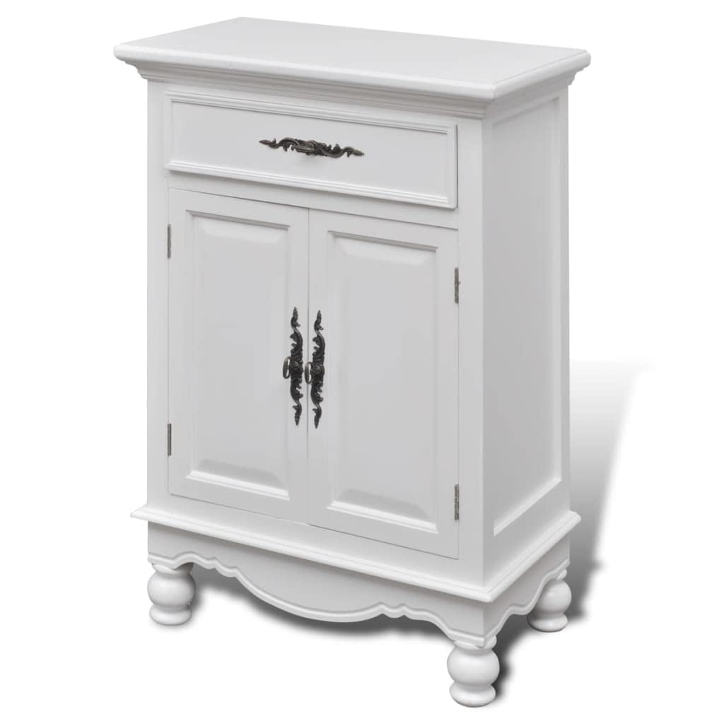 White Wooden Cabinet 2 Doors 1 Drawer