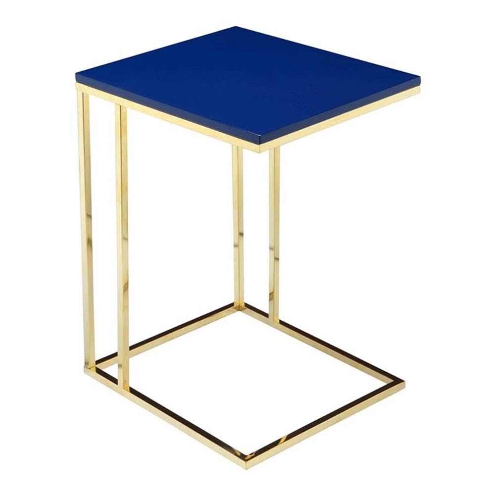 Pangea Home Fred Gloss Lacquer & Polished Steel Metal Tray Table In Navy/Gold