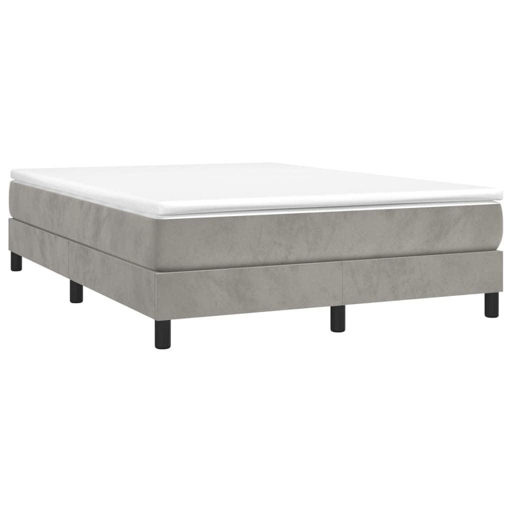 vidaXL Modern Velvet Box Spring Bed Frame, Full Size, Light Gray - Sturdy Plywood and Engineered Wood Construction for Restful Sleep