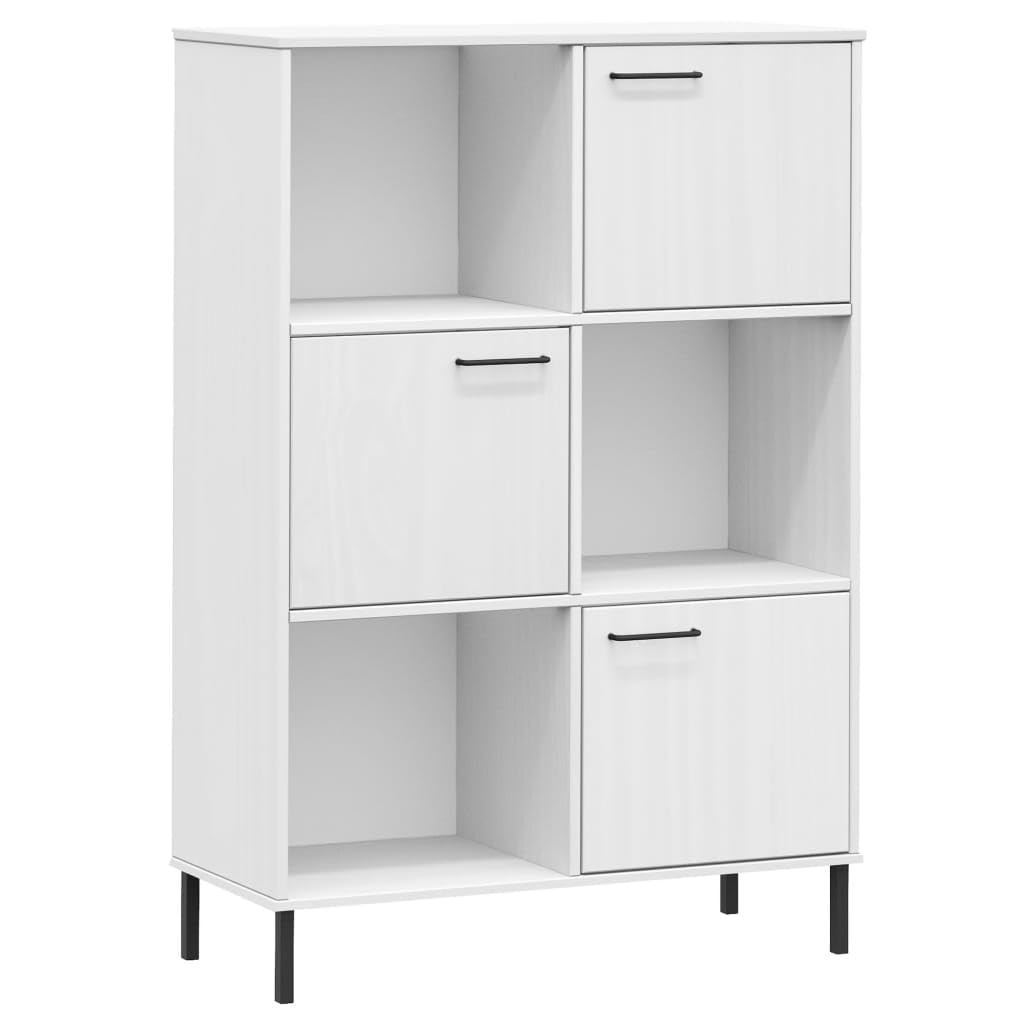 vidaXL Solid Pinewood Bookcase with Metal Legs - Modern Industrial Style White Bookcase, Freestanding Display Storage Shelf