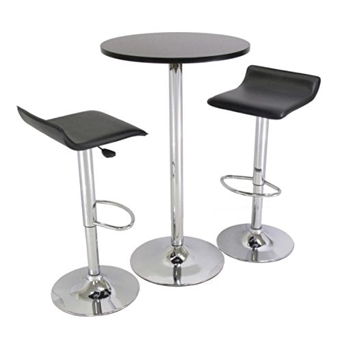 Ergode Wood Spectrum 3-Piece Pub Set - Modern Style, Compact Design, Adjustable Swivel Stools, Matte Black Tabletop, Chrome Plated Base
