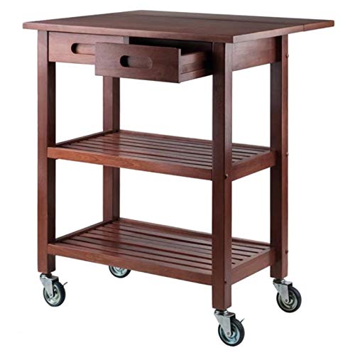 Rustic Walnut Kitchen Cart with Drop Leaf, Shelves, and Drawers - Sturdy and Functional Design - Professional-Grade Casters - Easy Assembly - 28.2' W x 23.6' D x 33' H