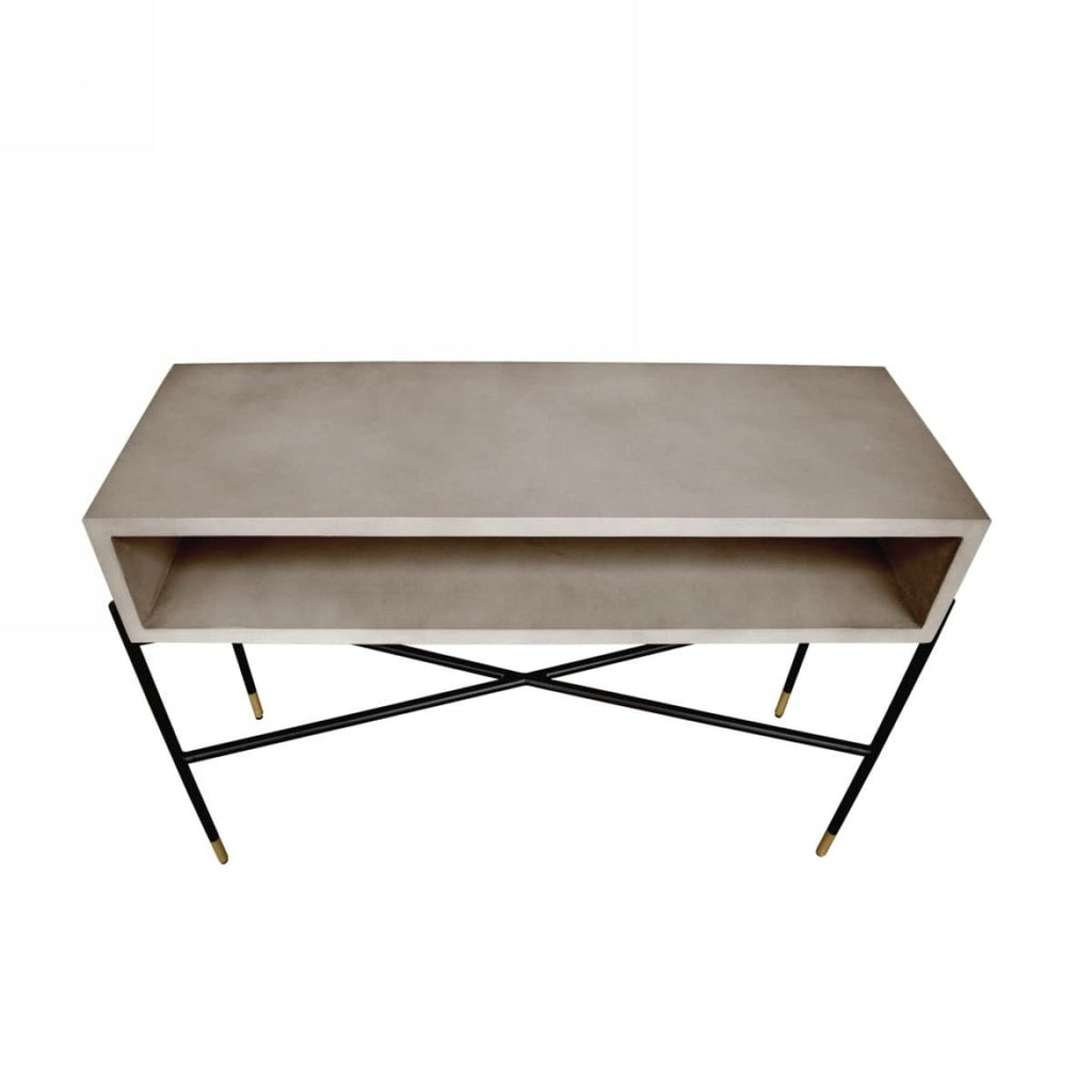 HomeRoots Grey, Black Industrial 45' Concrete and Metal Console Console Table