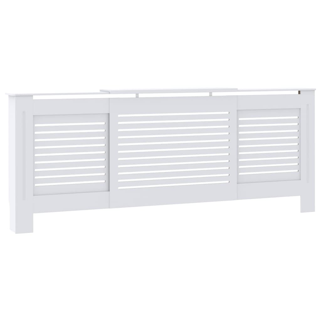 Vidaxl Radiator Cover With Adjustable Length, Slatted Design Heater Cover Cabinet With Storage Shelf, Hide Cluttered Pipes, Mdf, 55.5-80.7''X7.5''X32.1'', White