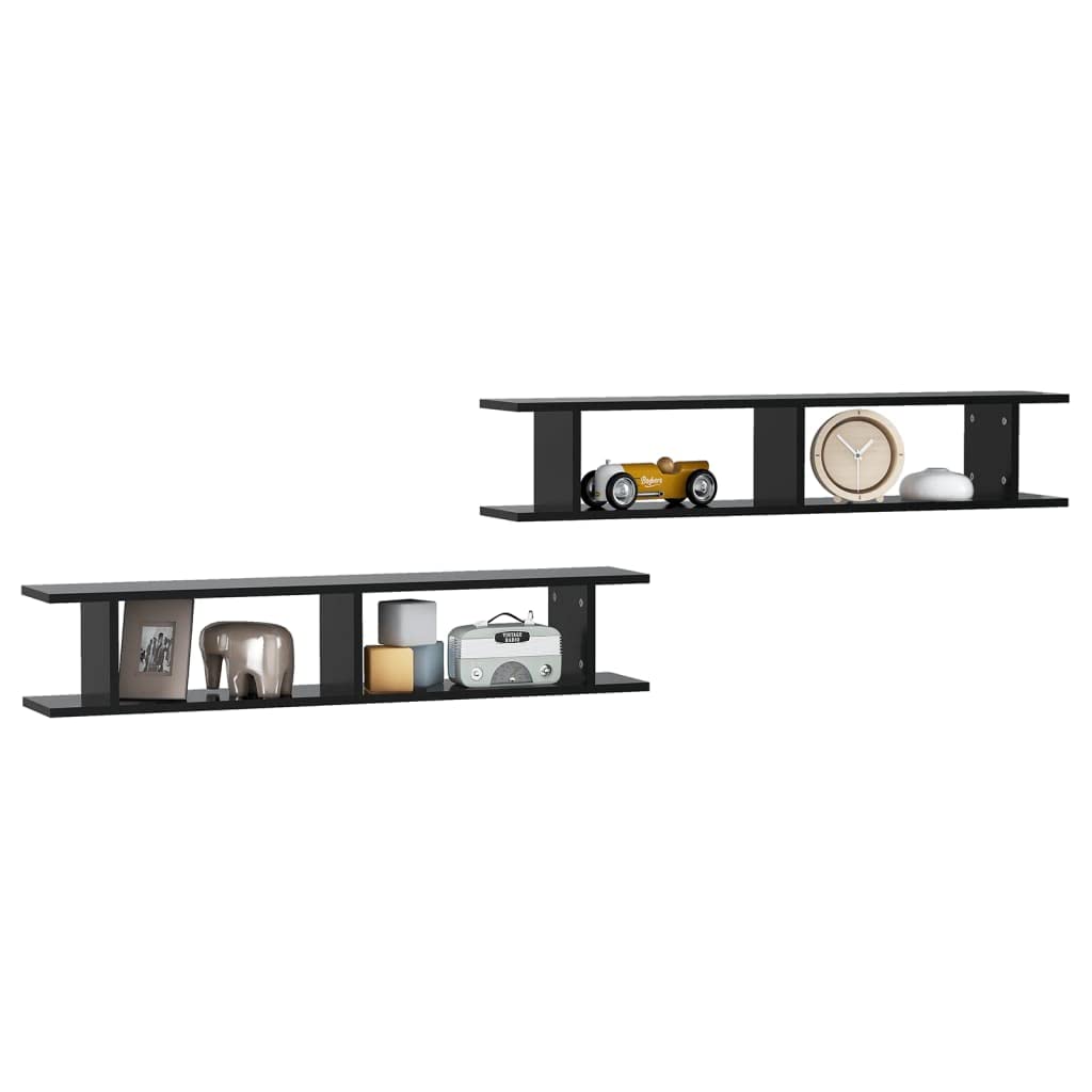 vidaXL Wall Shelves 2 pcs Black 41.3&quot;x7.1&quot;x7.9&quot; Engineered Wood