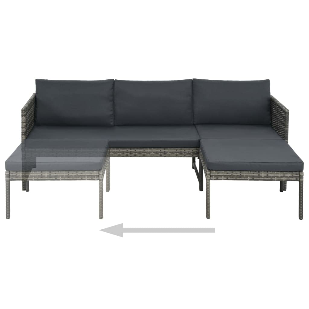 vidaXL 3-Piece Poly Rattan Patio Lounge Set with Cushions - Gray - Weather-Resistant Outdoor Furniture Set for Gardens, Patios, and Terraces - Comfortable Seating and Durable Construction