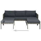 vidaXL 3-Piece Poly Rattan Patio Lounge Set with Cushions - Gray - Weather-Resistant Outdoor Furniture Set for Gardens, Patios, and Terraces - Comfortable Seating and Durable Construction