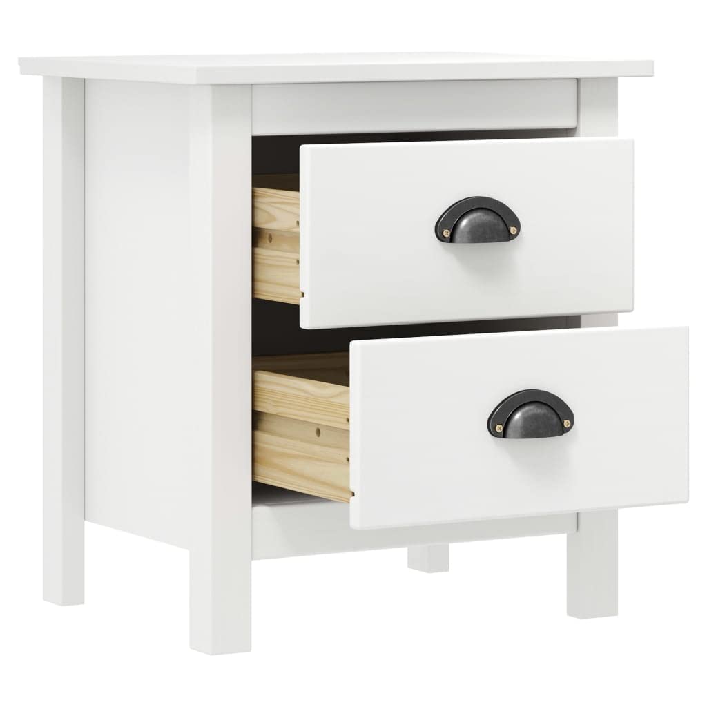 vidaXL Solid Pine Wood Bedside Cabinet in White – Modern Nightstand with 2 Drawers and Scandinavian Style