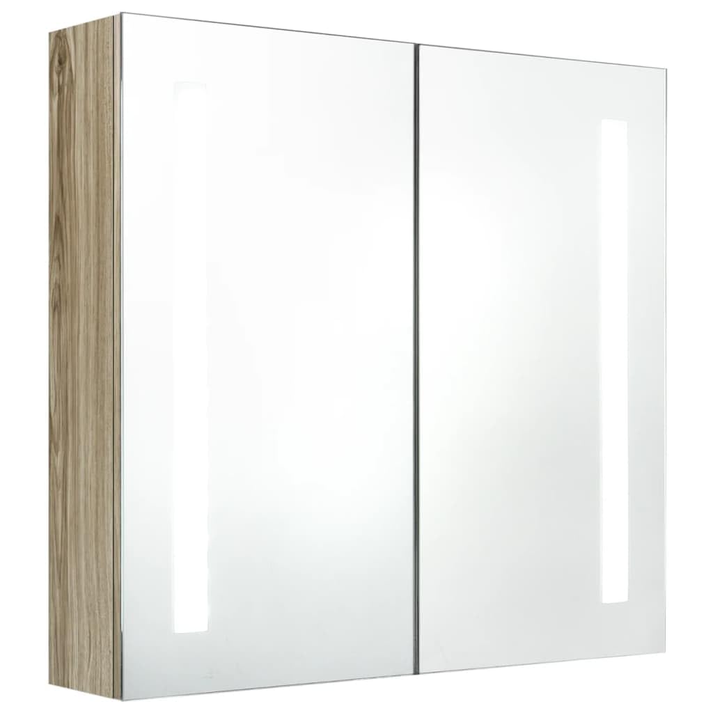 vidaXL Modern LED Bathroom Mirror Cabinet with Oak Finish, Wall Mounted, Energy-Efficient Light, Three Shelves, Quality MDF Construction, 24.4&quot;x5.5&quot;x23.6&quot;