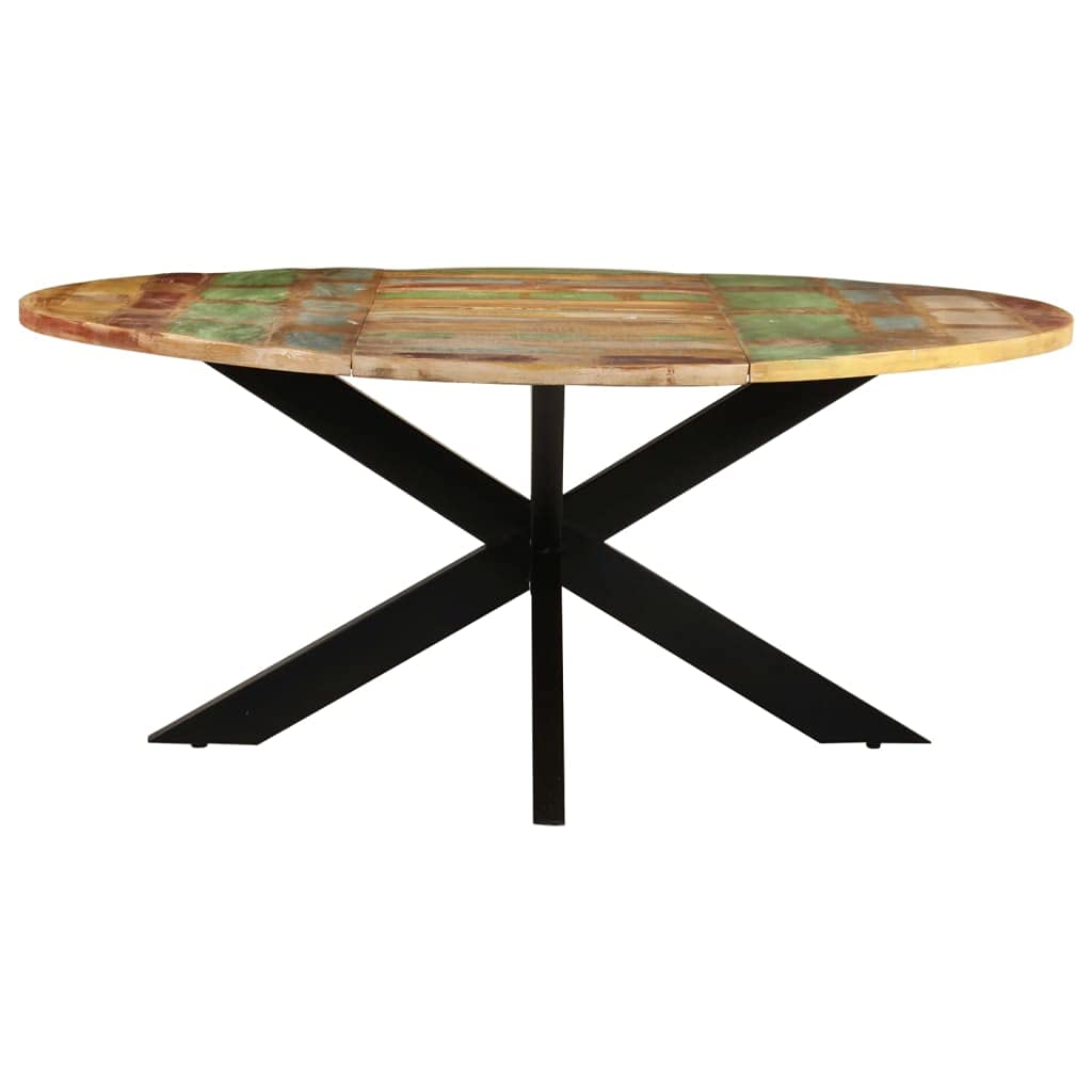 vidaXL Handcrafted Round Dining Table with Powder-Coated Steel Legs, Solid Reclaimed Wood Construction, 68.9-inch Diameter, Suitable for Large Gatherings