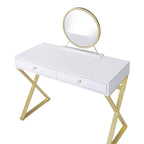 Acme Coleen 2 Wooden Drawers Vanity Desk with Jewelry Tray in White and Gold